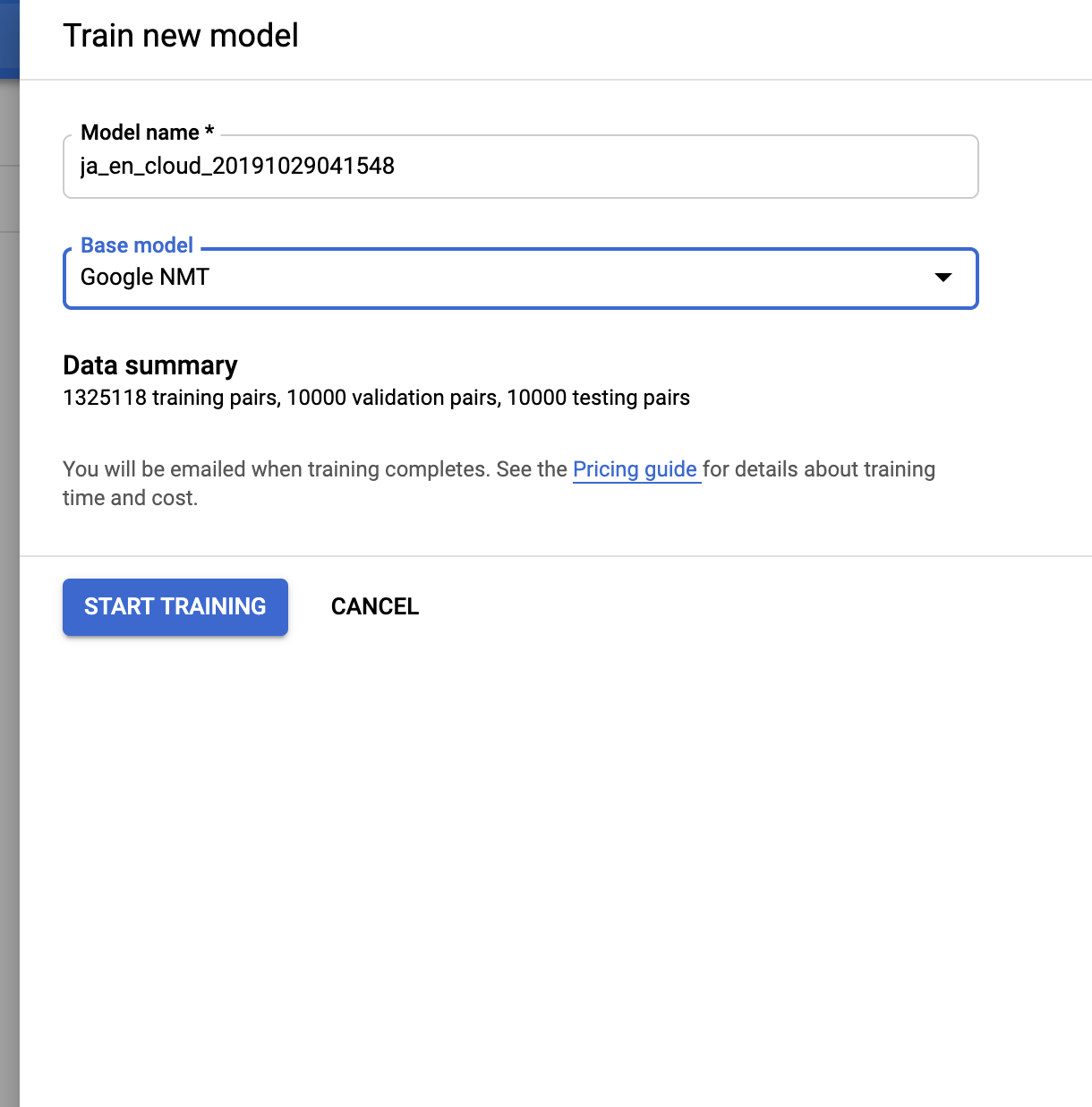 Train a new model. This could take a while!