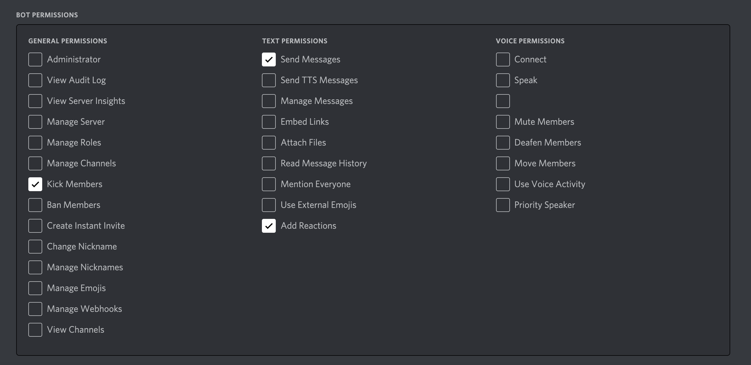 Setting bot permissions on Discord
